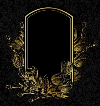 Black gold vector card invitation floral backdrop Stock Illustration