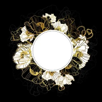 Black gold vector card invitation floral poppy Stock Illustration