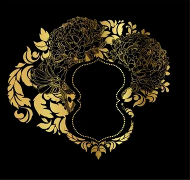 Black gold vector card invitation floral isolated Stock Illustration