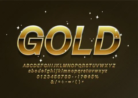 Black golden alphabet letters, numbers and punctuation symbols. Vector Stock Illustration