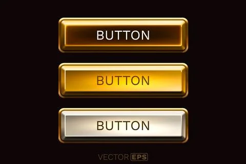 Black golden button set, three states of the button, pressed, released, hovered Stock Illustration