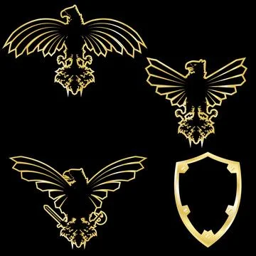 Black golden eagle emblem crest tattoo pack collection Stock Illustration