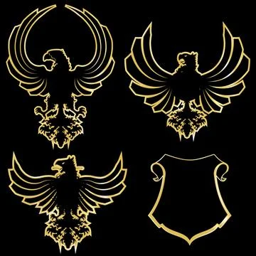 Black golden eagle emblem crest tattoo pack Stock Illustration