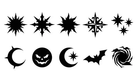 Black gothic star and crescent moon Halloween elements vector icon set for .. Stockillustratie