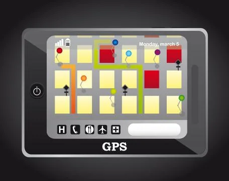 Black gps with map over black background. vector illustration Ilustração Stock