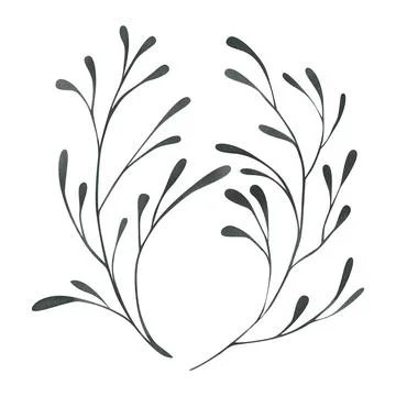 Black graceful thin abstract twigs. Hand drawn watercolor illustration for day Stock Illustration