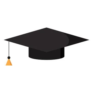 Black graduation cap flat design web icon graduate hat with tassel sign. Stock Illustration