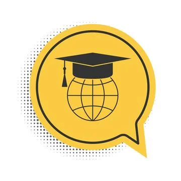 Black Graduation cap on globe icon isolated on white background. World education イラスト素材