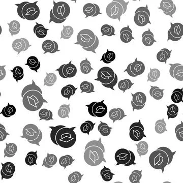 Black Graduation cap in speech bubble icon isolated seamless pattern on white Illustrazione stock