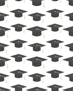 Black graduation cap with a tassel. A repeating vertical vector pattern. Stockillustratie