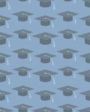 Black graduation cap with a tassel. Repeating vertical vector pattern. Stockillustratie