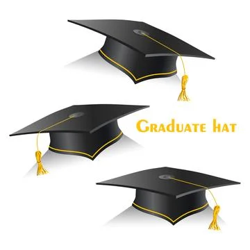 Black graduation hat with golden elements in different positions. Education イラスト素材