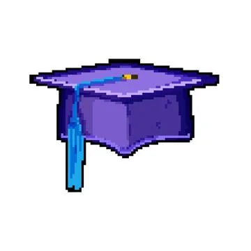 Black graduation hat pixel art vector illustration Stock Illustration