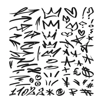 Black graffiti elements set marker,arrows,crown,heart and stars, Stock Illustration