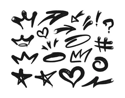 Black graffiti elements set spray, arrows,crown,heart and stars, Stock Illustration