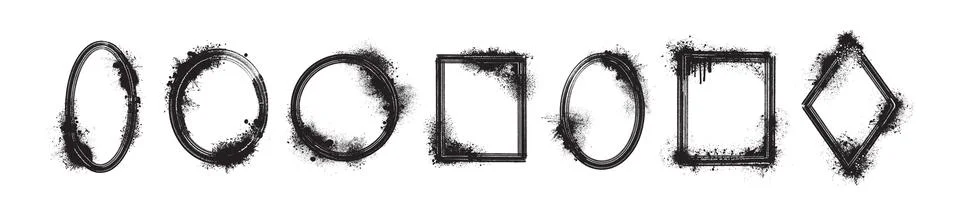 Black graffiti frame, dark splash edged border set, acrylic spray effect Stock-Illustration