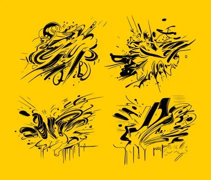 Black graffity urban sketch in vector isolated on yellow background. Stockillustratie