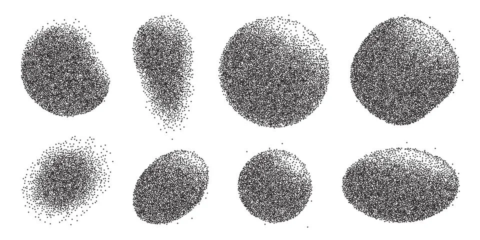 Black Grain Elements Set Pattern Background. Gritty noise gradient with splash Stock Illustration