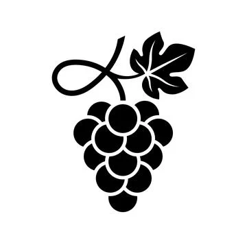 Black grape bunch with leaf icon isolated on white background Stock Illustration