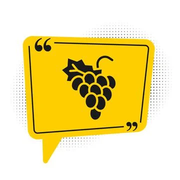 Black Grape fruit icon isolated on white background. Yellow speech bubble symbol イラスト素材