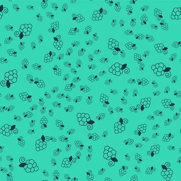Black Grape fruit icon isolated seamless pattern on green background.  Vector Illustrazione stock