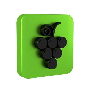 Black Grape fruit icon isolated on transparent background. Green square butto Stock Illustration