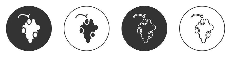 Black Grape fruit icon isolated on white background. Circle button. Vector Stock Illustration