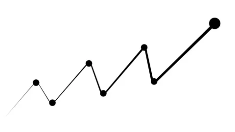 Black graph line with data points showing upward trend. Financial success g.. Stock Footage 340528624