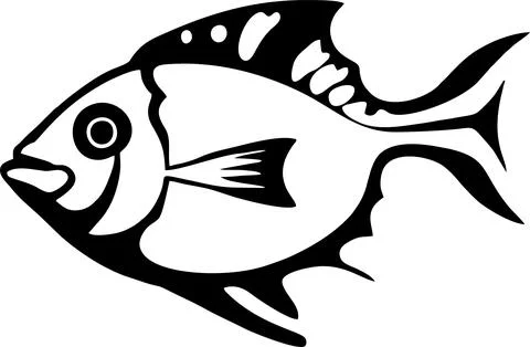 Black graphic drawing stylized fish on a white background, logotype, design Stock Illustration