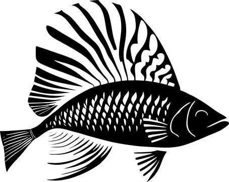 Black graphic drawing stylized fish on a white background, logotype, design Illustrazione stock
