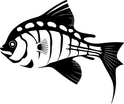 Black graphic drawing stylized fish on a white background, logotype, design Stock Illustration