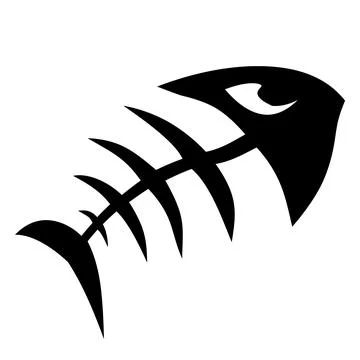 Black graphic image of a fish skeleton on a white background, illustration Stock Illustration