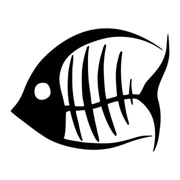 Black graphic image of a fish skeleton on a white background, illustration 스톡 일러스트