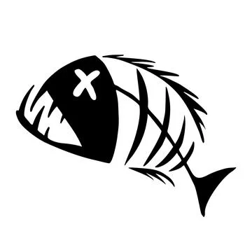 Black graphic image of a fish skeleton on a white background, illustration 스톡 일러스트