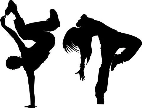 Black graphic silhouettes of a dancing guy and a girl on white Stock Illustration