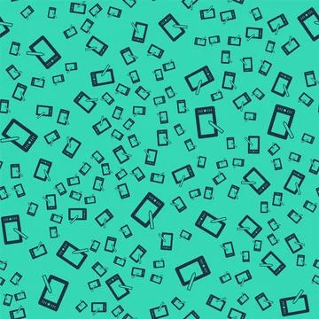 Black Graphic tablet icon isolated seamless pattern on green background.  V.. Stock Illustration