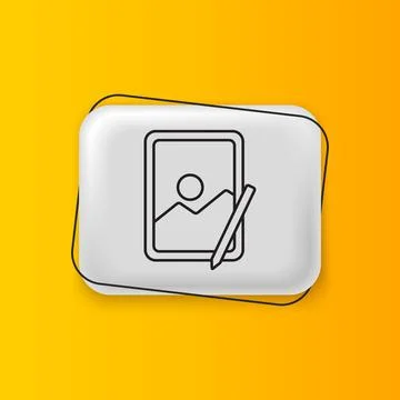 Black Graphic tablet icon isolated on yellow background. Silver rectangle b.. Stock Illustration
