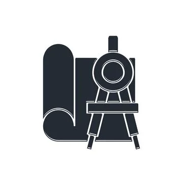 Black Graphing paper for engineering and drawing compass icon isolated on w.. Stock Illustration