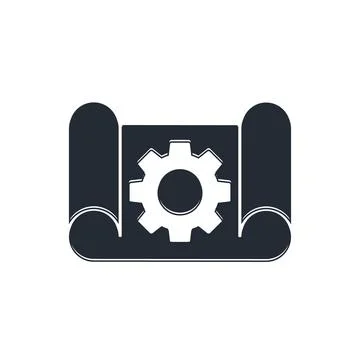 Black Graphing paper for engineering and gear icon isolated on white backgr.. Stock Illustration