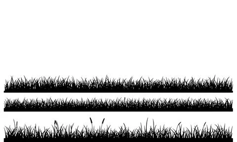 Black Grass Silhouettes Border Set Against Clean White Background Stock Illustration