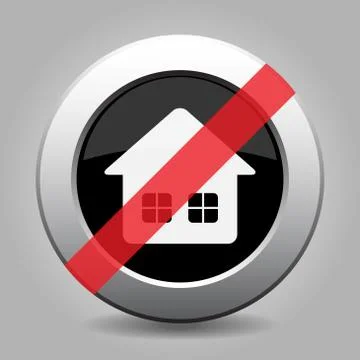 Black gray metallic ban button, home with windows Stock Illustration