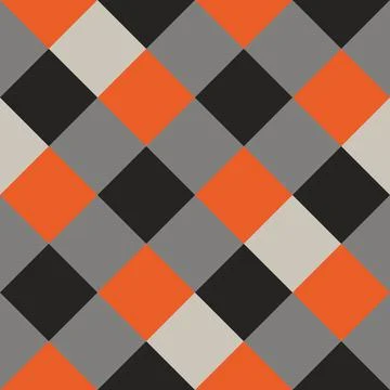 Black Gray Orange Large Diagonal Seamless French Checkered Pattern. Big Incli Stock Illustration