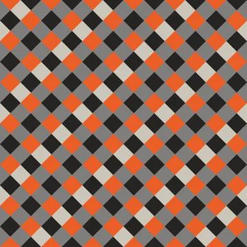 Black Gray Orange Seamless Diagonal French Checkered Pattern. Inclined Colorf Stock Illustration