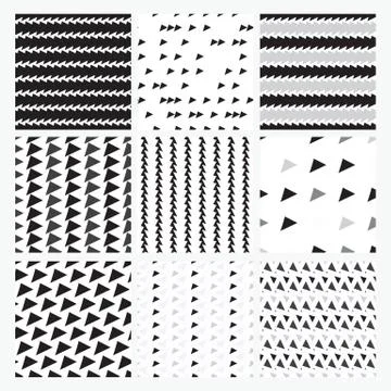 Black, gray, white simple  seamless pattern set, Stock Illustration