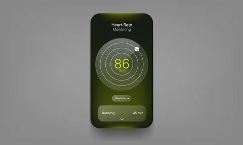 Black Green Heart Rate Tracker Smartphone UI Template Stock Illustration