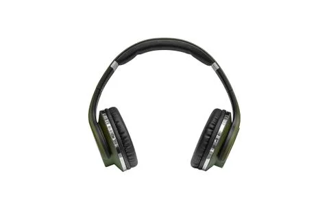 Black-green wireless headphones isolated on white background Stock Photos