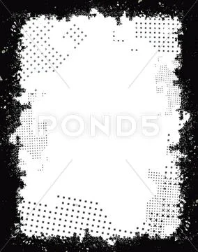 Black grunge border frame on white background Stock Illustration
