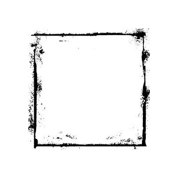 Black grunge frame, vector messy thin paintbrush strokes square shape border Stock Illustration
