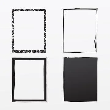 Black grunge frames, rough border. Abstract vector template. Stock Illustration