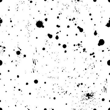 Black grunge ink seamless pattern. Paint splashes, drops and blots. Spray Stock Illustration